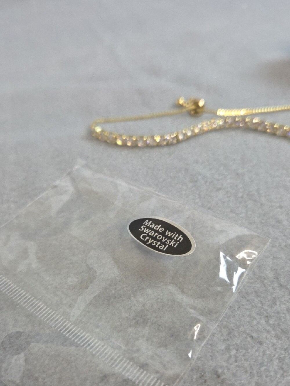 Adjustable Clear Crystal Tennis Bracelet Made w Swarovski Crystals Gold Plated. - Picture 5 of 5